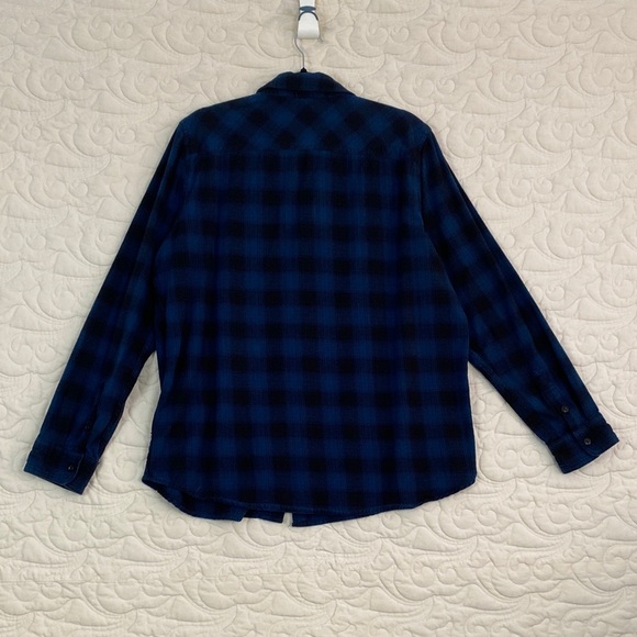 Amnesia Plaid Flannel Shirt Blue and Black Cotton - Picture 7 of 8